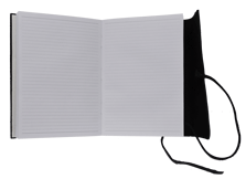 black wrapover leather journal with tie closure